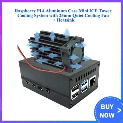 Raspberry Pi 4 Aluminum Case Mini ICE Tower Cooling System with 25mm Quiet Cooling Fan + Heatsink Kit for Raspberry Pi 4 model B