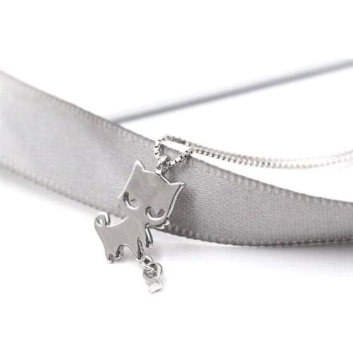 Sole Memory Cute Cat Fishing Sweet Fresh 925 Sterling Silver Clavicle Chain Female Necklace SNE582