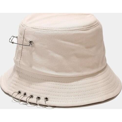 Five-Ring Pin Bucket Hat Female All-Matching Foldable Bucket Hat Male Trendy Summer Outdoor Sun Protection Sun Hat Couple Hat