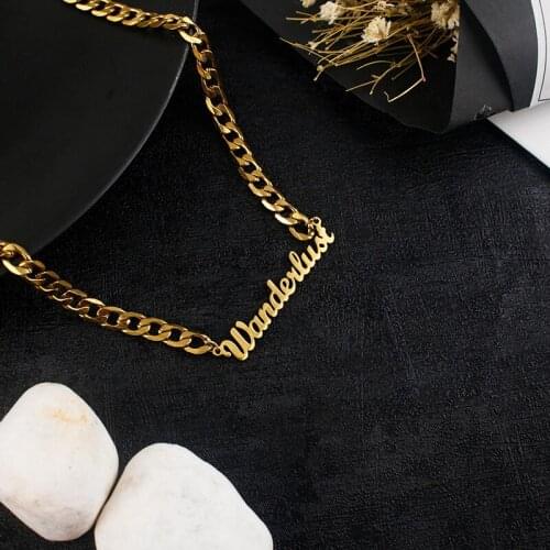 Personalized custom name necklace wanderlust necklace travel pendant stainless steel thick chain couple jewelry gift