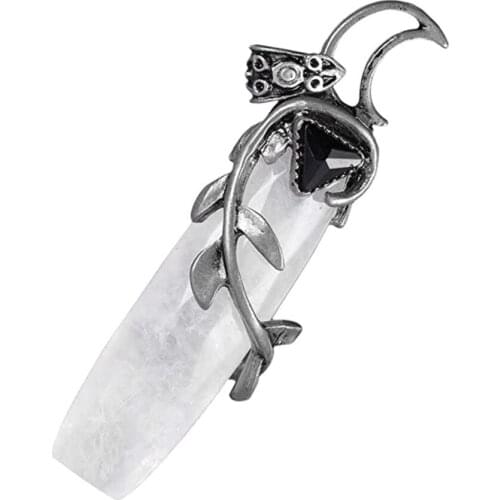 Silver Plated Crescent Moon Leaf Wrap Tiger Eye Stone Pendant Rock Crystal Classic Style Jewelry