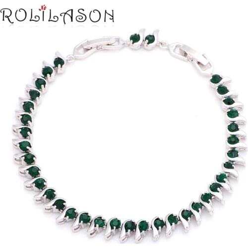 ROLILASON Unique Design Gorgeous Bracelets for Women silver High Quality Green Crystal Peridot Zircon Fashion Jewelry TB1001