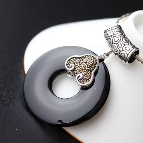 Silver Jewelry Wholesale Natural Black Agate Thai Silver Pendant Retro Buckle S925 Sterling Silver Fashion Men And Women Pendant