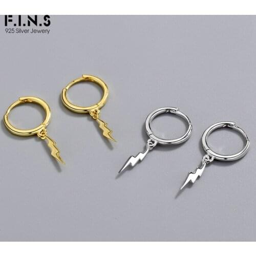 F.I.N.S Unisex Earrings 925 Sterling Silver Minimalist Lightning Earrings Small Ear Buckle Hoops Stackable Punk Fashion Jewelry