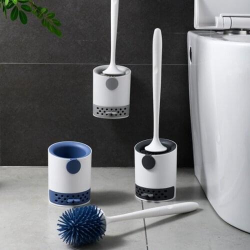 TPR Silicone Head Toilet Brush Quick Draining Clean Tool Wall-Mount Or Floor-Standing Wc Cleaning Brush Bathroom Accessories