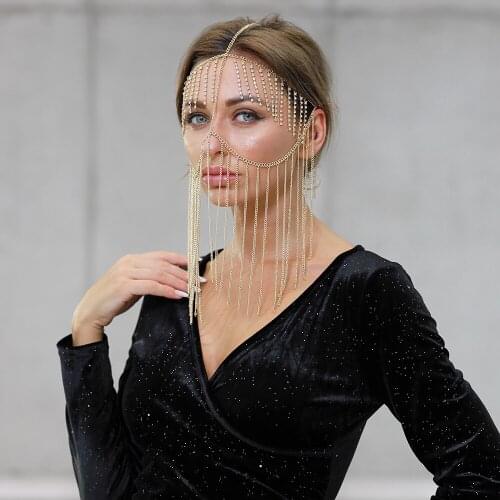 Rhinestone Chain Masks 2021 New Handmade Tassel Veil Facemask Women Masquerade Head Decor Cosplay Nightclub Party Facemask