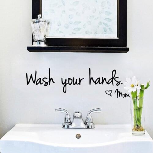 "Wash Your Hands by Mom" Bathroom Reminder Sign Vinyl Wall Stickers Waterproof Toilet /Kitchen Lovely Wall Art Decal Decoration