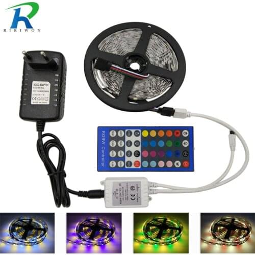 SMD 5050 RGBW RGBWW RGB LED Strip No-Waterproof 5M DC 12V LED Light Strips 60led/m add 40K 44K Remote and 4A Power adapter