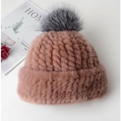 Womens winter hat of real mink fur beanies knitted warm autumn female 2020 new cap H23