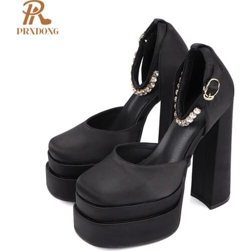 2021 New Ladies Sandals Summer Shoes Sexy Thick High Heels Thick Platform Buckle Crystal Dress Party Wedding Shoes Woman Pumps
