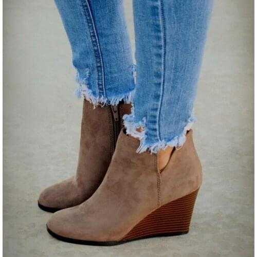 Wedges Platform Autumn Female High Heel Zipper Shoes Women Boots Women Ankle Boots Ladies Fashion Botines Mujer