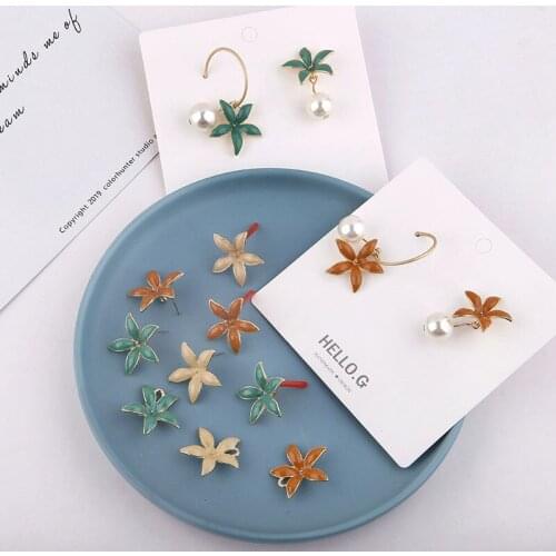 New 30pcs/lot 22mm handmade floral shape alloy drop oil flower Women Stud Earrings charms diy jewelry pendants accessory