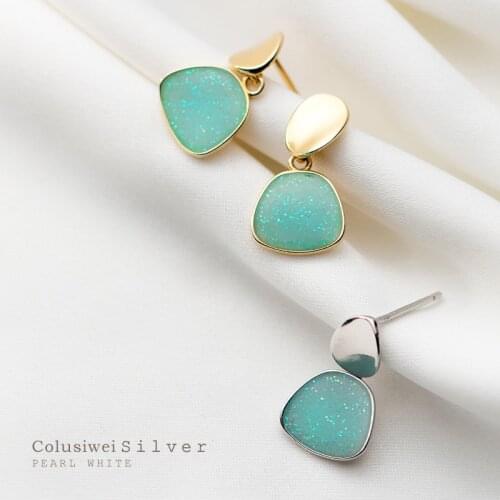 COLUSIWEI Hot Sale Sterling Silver 925 Green Starlight Enamel Irregular Geometric Drop Earring for Women OL Style Fine Jewelry