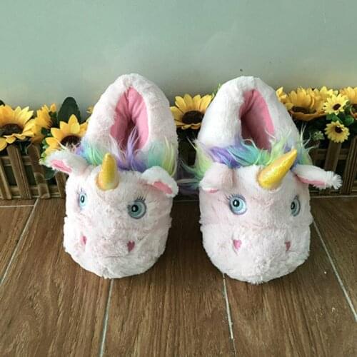 Womens Winter Warm Cotton Shoe Cute Animal Unicorn Cartoon Plush Slippers For Girls Couple Indoor Bedroom Furry Non Slip Slides
