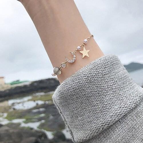 StarMoon Beaded Bracelet Sister Bracelet Gold Chain Elegant Women Trendy Moon Star Romantic Bracelet Women Female Birthday Gift