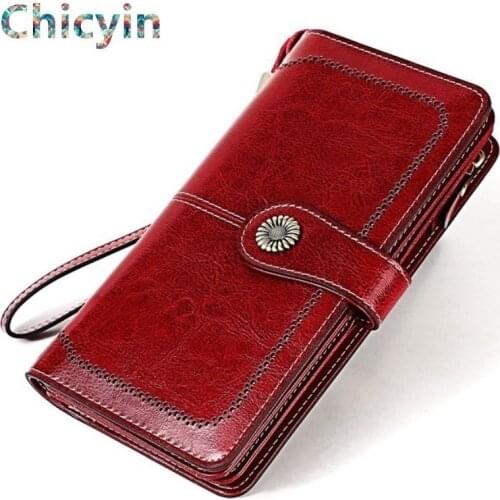 Woman Purse Cowide Leather Women Wallet Retro Natural Skin Long Zipper Coin Bag Carteira Feminina Big Capacity Purse For Women