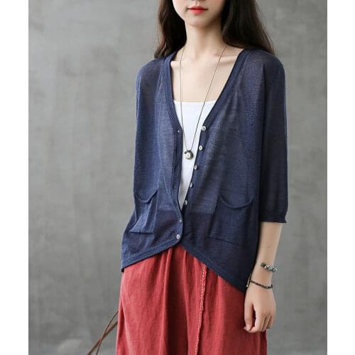 Summer Knitted Cardigan for Women Thin Loose Large Size Air Conditioning Cardigan Three Quarter Sleeve Sunscreen Sweater L619