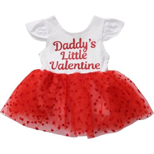 2019 Boutique girl Clothes Casual cotton o-neck letter Dress Toddler Kids Baby Girls Red Heart Tutu Tulle Dress Summer
