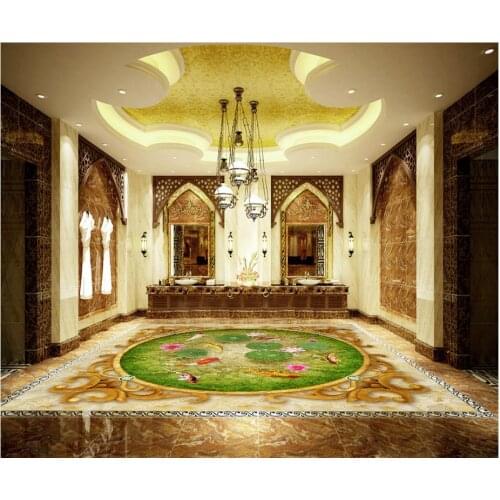 3D fish pond imitation jade carving floor pvc floor wallpaper Home Decoration 3d customized wallpaper