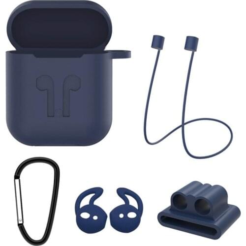 5Pcs Portable Soft Silicone Shockproof Earpiece Protective Case Cover Anti-Lost Rope Set For Air Pods 1 2