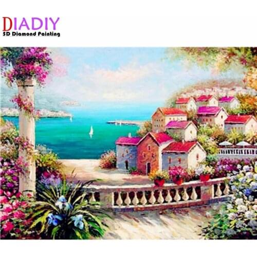5D Diamond Painting Sea Full Round Diamond Mosaic Landscape Diamond Embroidery Sale Spring Scenery Hobbies Crafts