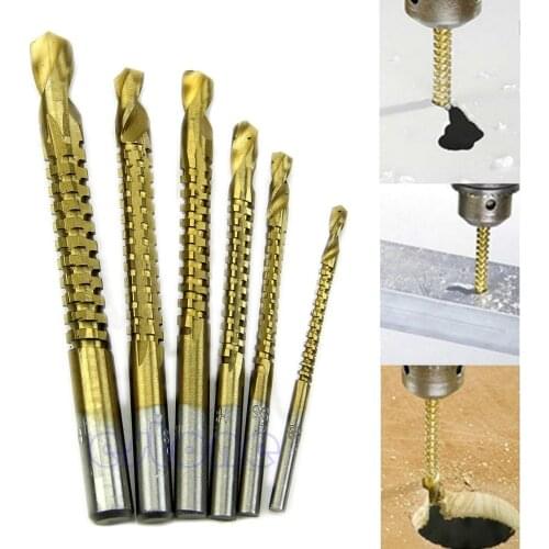 1 Set 6 Pcs HSS Ti Step Drill Bits Woodworking Wood Metal Cutting Hole Saw Tool 3-8mm