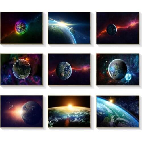 Astronomy Universe Galaxy Earth Canvas Painting HD Sci-Fi Future Sense Earth Dawn Full View Frameless Art Wall Home Decor