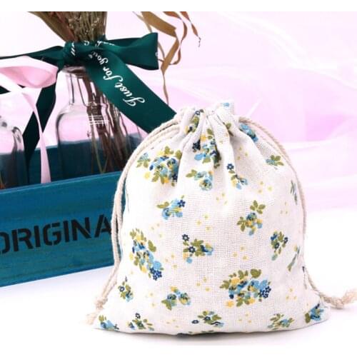 Free Shipping 14x16cm 5pcs/lot Blue Green Flower Packaging Pouches Drawstring Cotton Bags Jewelry Candy Beads Gifts Storage Bags