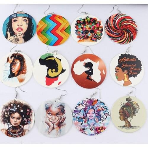 Free shipping!few stock! African Women Wooden Earrings can mixed designs