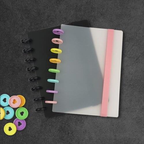A5 Mushroom Hole Notebook Frosted Shell Cover DIY Notepad Binder Disc Whit Elastic Strap 360 Degree Foldable Stationery Supplies