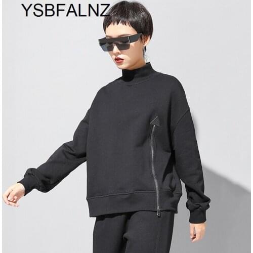 Black Zipper Plus Size T-Shirt Women New Turtleneck Long Sleeve Casual Loose T Shirt Tops Fashion Clothes Spring Autumn 2021