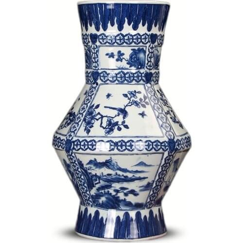 Jingdezhen Vase Blue And White Porcelain, Ornaments vase Ancient Flower Birds Modern Chinese Living Room Entrance Lar vase blue