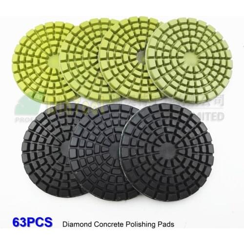 SHDIATOOL 63pcs 100mm thickened Resin bond diamond concrete floor renew pads each grit 9pcs Sanding Discs concrete polishing pad