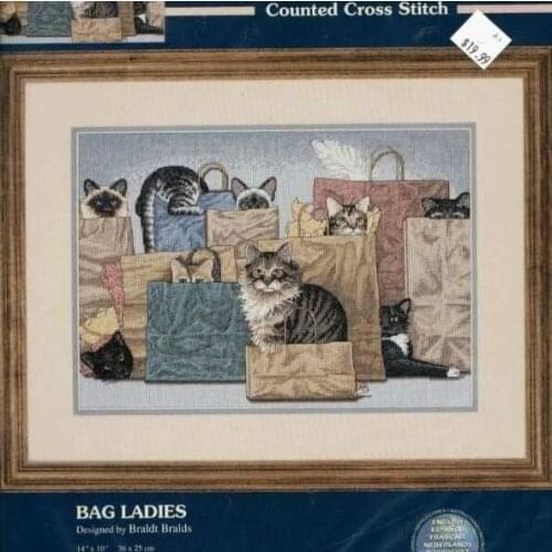 Egypt cotton Lovely Counted Cross Stitch Kit Bag Ladies Cats Kittens Kitties Cat and Shopping Bag DIM 13662