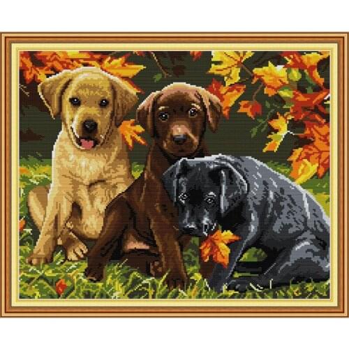 Everlasting Love Three Dogs 5 Chinese Cross Stitch Kits Ecological Cotton DMC 14CT Stamped Printed Christmas Wedding Decoration