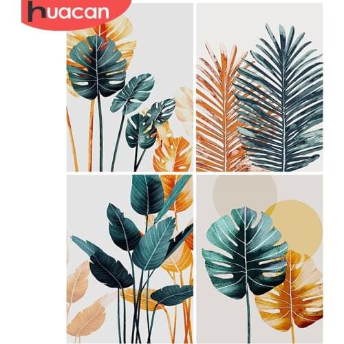 HUACAN Full Square/round Diamond Embroidery Mosaic Flower Diamond Art Painting Leaf Floral Cross Stitch Room Decor