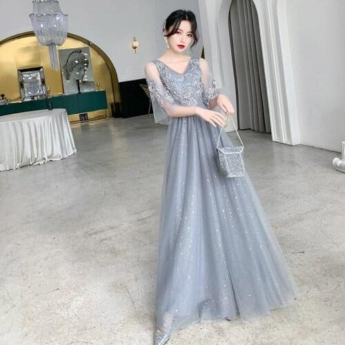 Exquisite Sequins Bling Banquet Gowns Qipao Temperament Women Mesh Fairy Dress High Quality Tulle With Appliques Vestidos