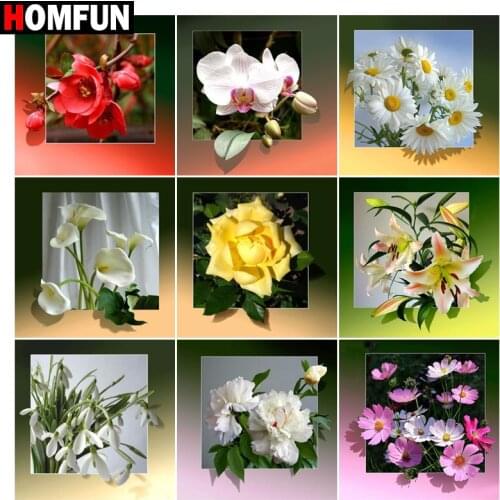 HOMFUN Paint With Diamond Embroidery "Rose flower lily flower" Diamond Painting Full Square Round Picture Of Rhinestone Decor