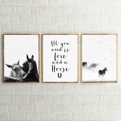 Canvas Prints Home Decor Painting Wall Art Nordic Style Black White Animals Run Horses Poster Modular Pictures Living Room