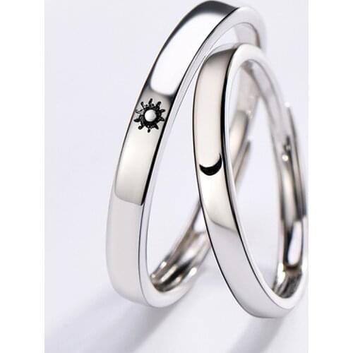 2-Piece Set Couple Sun Moon Adjustable Ring Fashion Simple Wedding Anniversary Ring Jewelry Romantic Valentines Day Gift