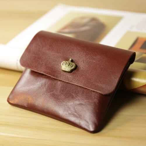 Handmade leather card holder business card top layer leather small wallet retro buckle drivers license coin purse