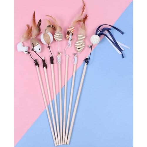 Creative Wood Pet Toys Cat Teaser Rod Interactive Funny Cat Rod Linen Knitted Replacement Head Cat Accessories Pet Supplies