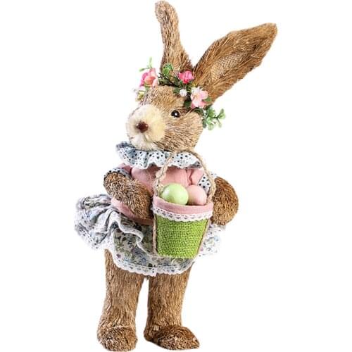 Creative Straw Braid Rabbit Ornaments Country Style Funny Household Living Room Office Handmade Crafts Home Decoration
