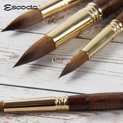 Escoda Grafilo 1230 Kolinski Sable Kolinsky-Tajmyr,Round Artist Brush, Unique and Elegant Engraving Brown Short Handle
