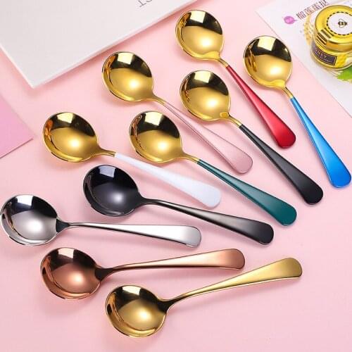 Round Head 15.8 x 4.4cm Coffee Stiring Spoons Stainless Steel Dinner Dessert Ice Cream Spoon Teaspoon Tableware Kitchen Utensils