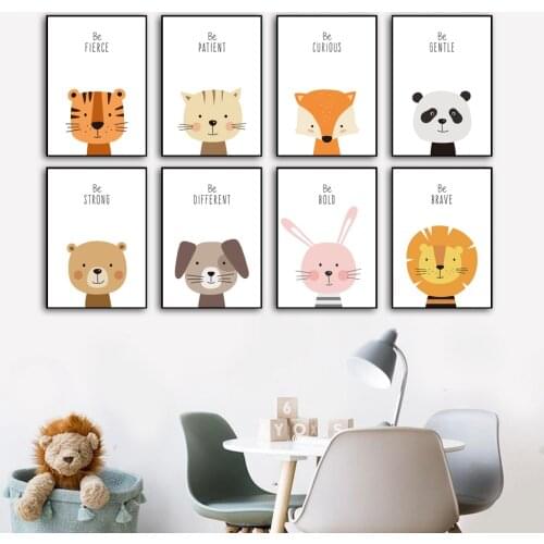 Lion tiger Bear Rabbit Fox Cat Dog Quotes Wall Art Canvas Painting Nordic Posters And Prints Wall Pictures Baby Kids Room Decor