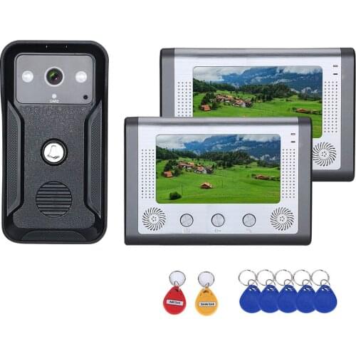 Mountainone 7 inch 2 Monitors Color Video Intercom Door Phone RFID System With HD Doorbell 1000TVL Camera