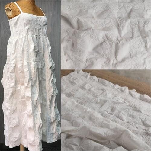 Soft White Boho Embossing Linen Fabric Breathable Cotton Fabric For Beach dress Bubble skirt Fashion Costumes by the meter