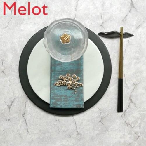 Model Room Chinese Style Japanese Style Disk Set round Solid Color Ceramic Tray Decoration Exhibition Hall Club Creative Plate