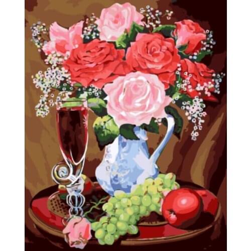 DRAWJOY Framed Oil Paint DIY Painting By Numbers Coloring By Numbers Red Flower Home Decoration 40*50cm